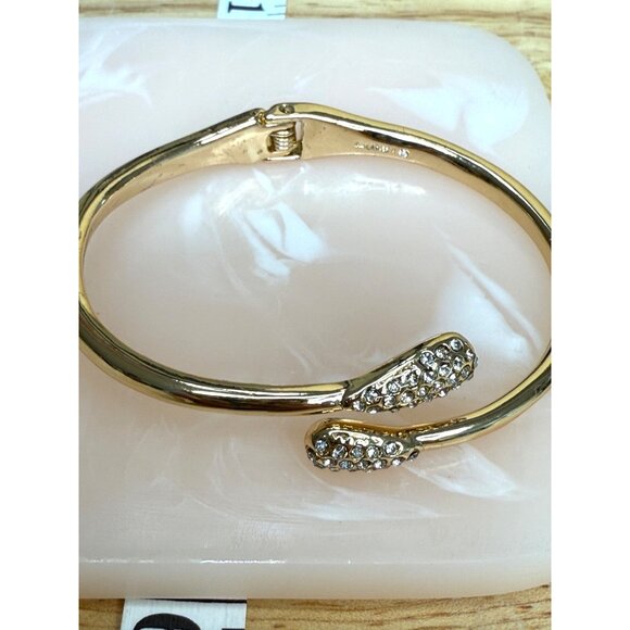 Monet Gold-Tone Hinged Bracelet With Rhinestone Embellishments & Secure Closure - Picture 7 of 13